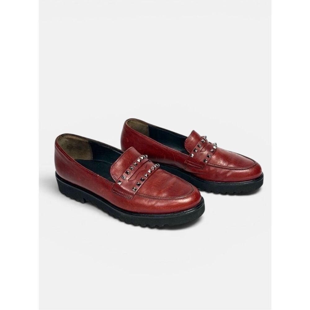 Paul Green Sofia Studded Loafers Maroon Leather size 3,5 US 6